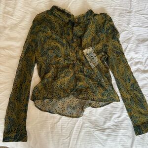 Antik Batik Olive and Teal Button Down Shirt